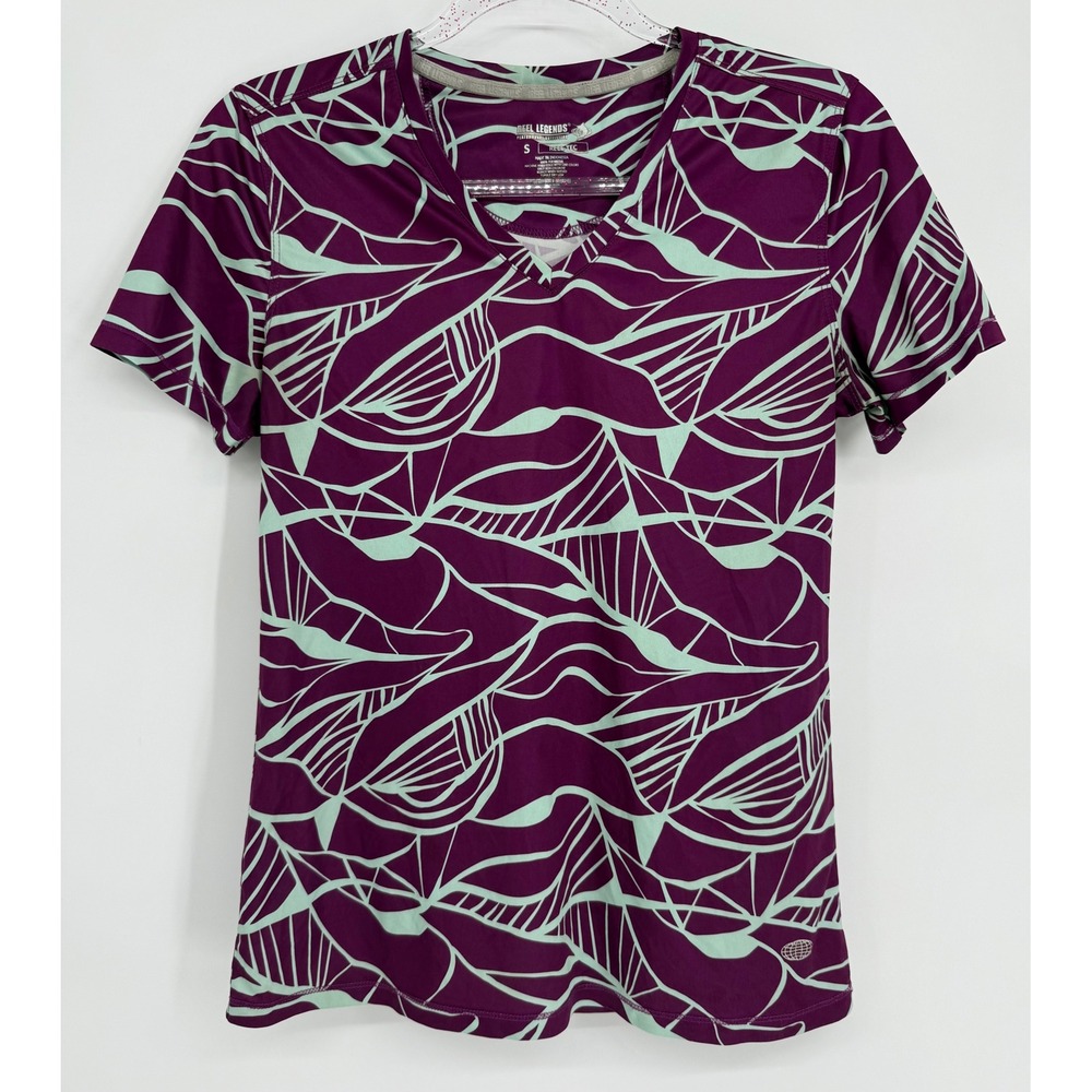 Reel Legends Reel-Tec Womens Purple Mint Leaf Performance V-Neck Tee Sz S